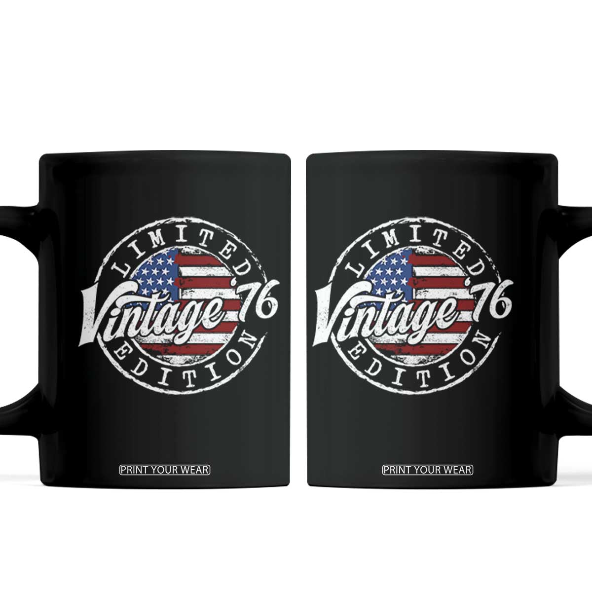 Funny 50th Birthday Coffee Mug Vintage 1976 Stamp 50 Years Old American Flag TS11 Black Print Your Wear