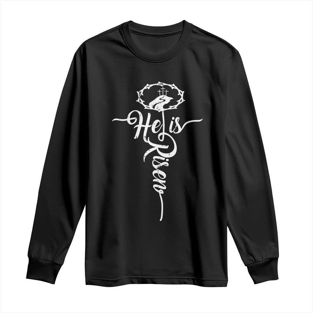 Easter He Is Risen Long Sleeve Shirt Christian Easter Day Religious Cross TS11 Black Print Your Wear
