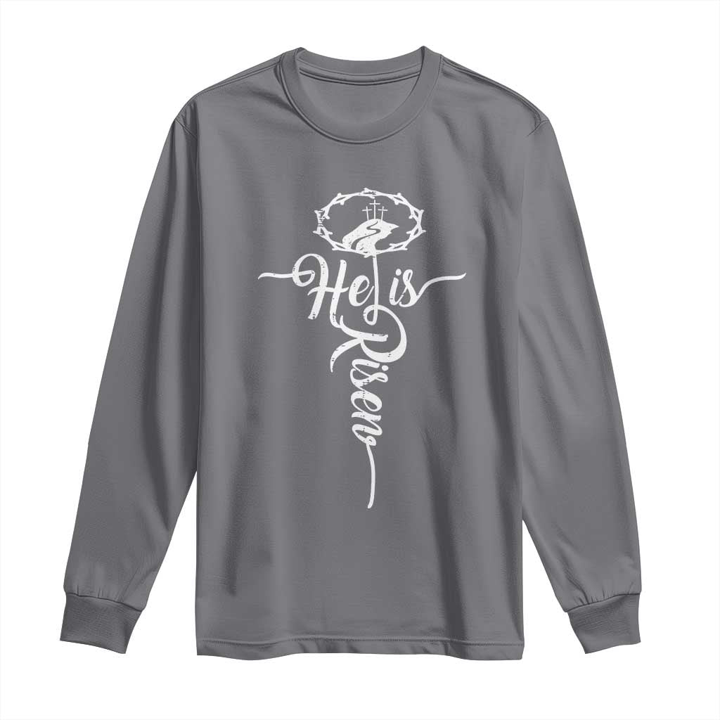 Easter He Is Risen Long Sleeve Shirt Christian Easter Day Religious Cross TS11 Charcoal Print Your Wear