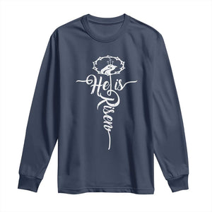 Easter He Is Risen Long Sleeve Shirt Christian Easter Day Religious Cross TS11 Navy Print Your Wear