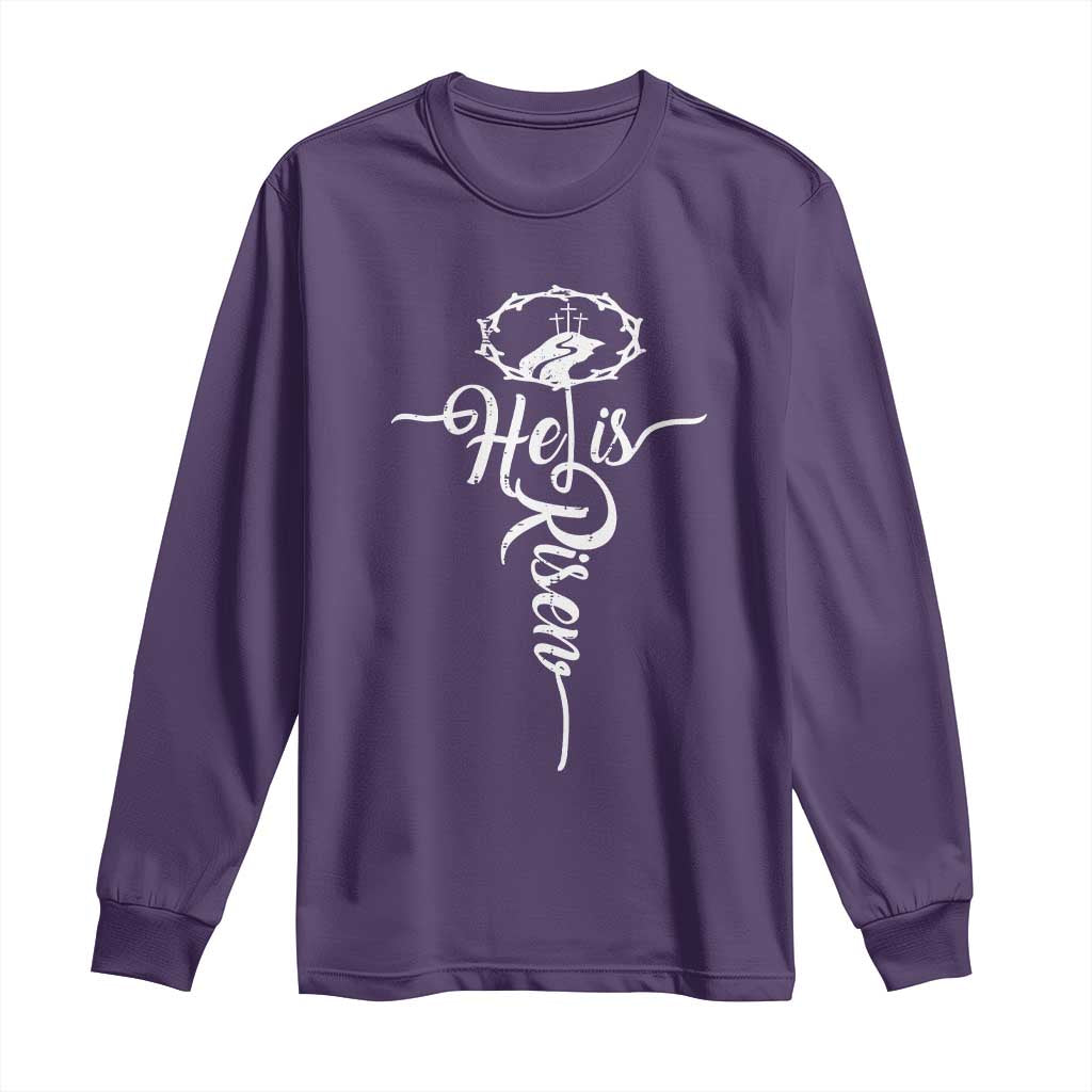 Easter He Is Risen Long Sleeve Shirt Christian Easter Day Religious Cross TS11 Purple Print Your Wear