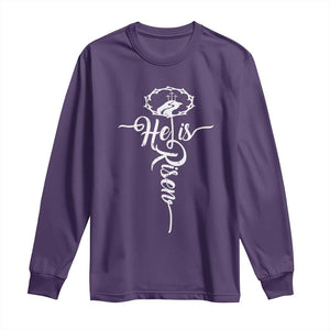 Easter He Is Risen Long Sleeve Shirt Christian Easter Day Religious Cross TS11 Purple Print Your Wear