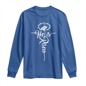 Easter He Is Risen Long Sleeve Shirt Christian Easter Day Religious Cross TS11 Royal Blue Print Your Wear