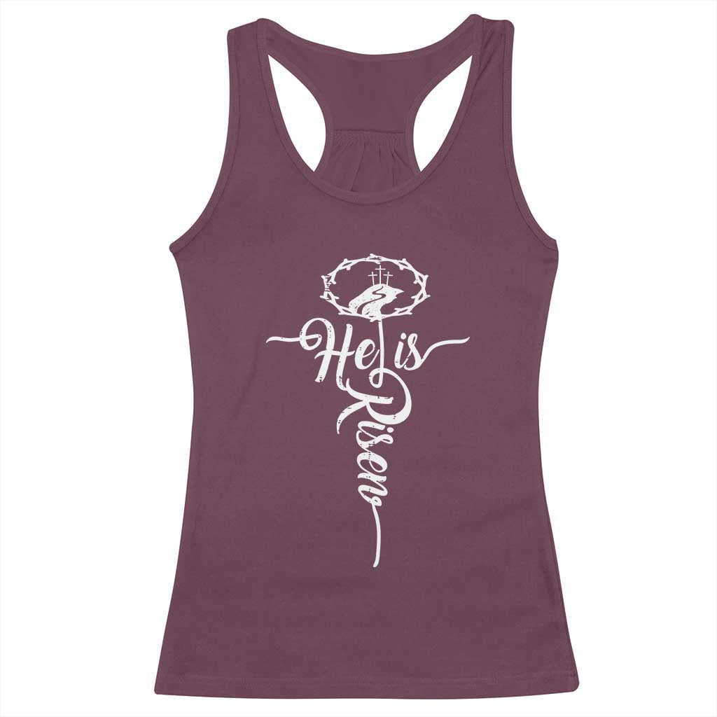 Easter He Is Risen Racerback Tank Top Christian Easter Day Religious Cross TS11 Maroon Print Your Wear