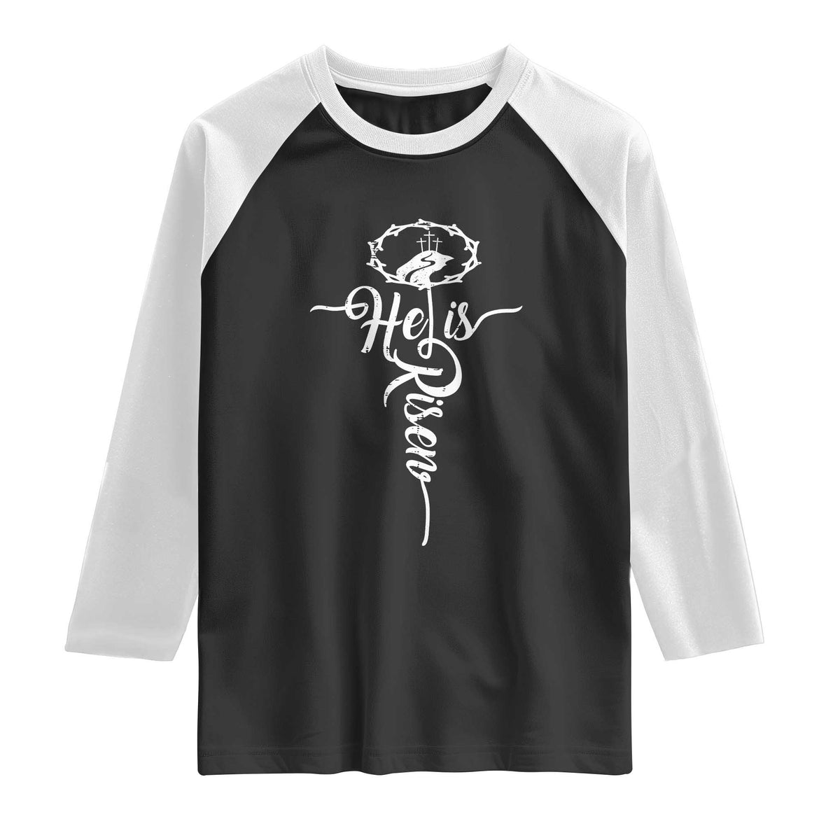 Easter He Is Risen Raglan Shirt Christian Easter Day Religious Cross TS11 Black White Print Your Wear
