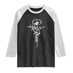 Easter He Is Risen Raglan Shirt Christian Easter Day Religious Cross TS11 Black White Print Your Wear