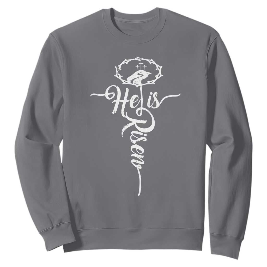 Easter He Is Risen Sweatshirt Christian Easter Day Religious Cross TS11 Charcoal Print Your Wear