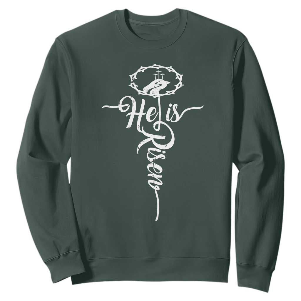 Easter He Is Risen Sweatshirt Christian Easter Day Religious Cross TS11 Dark Forest Green Print Your Wear