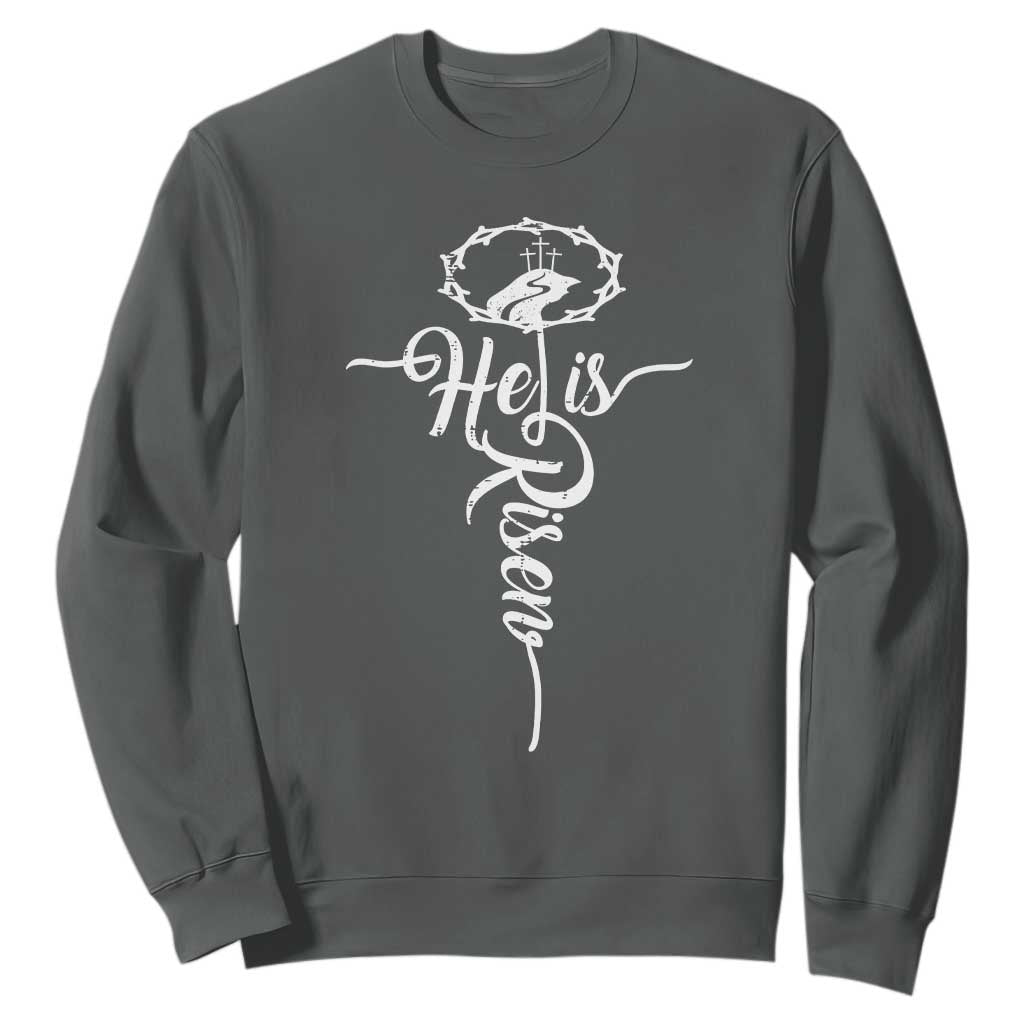 Easter He Is Risen Sweatshirt Christian Easter Day Religious Cross TS11 Dark Heather Print Your Wear