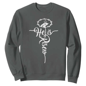 Easter He Is Risen Sweatshirt Christian Easter Day Religious Cross TS11 Dark Heather Print Your Wear