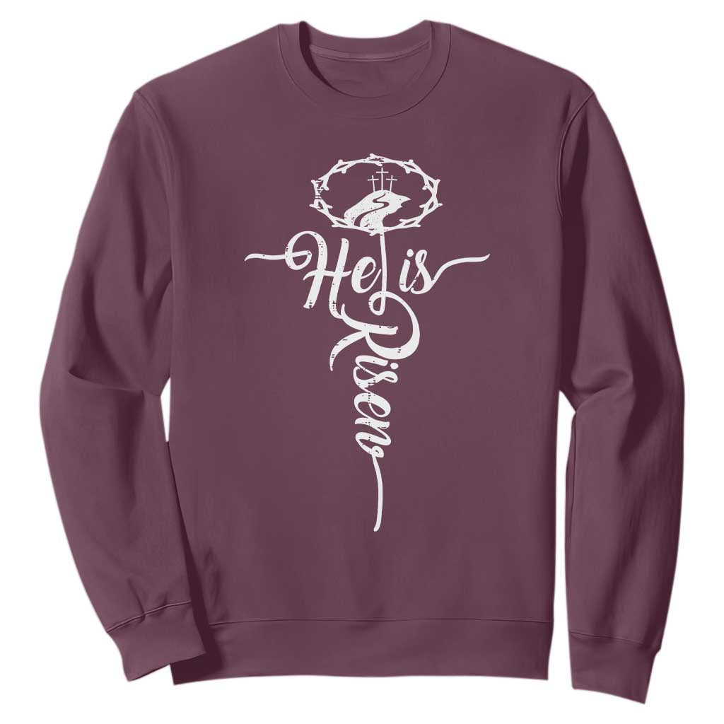 Easter He Is Risen Sweatshirt Christian Easter Day Religious Cross TS11 Maroon Print Your Wear