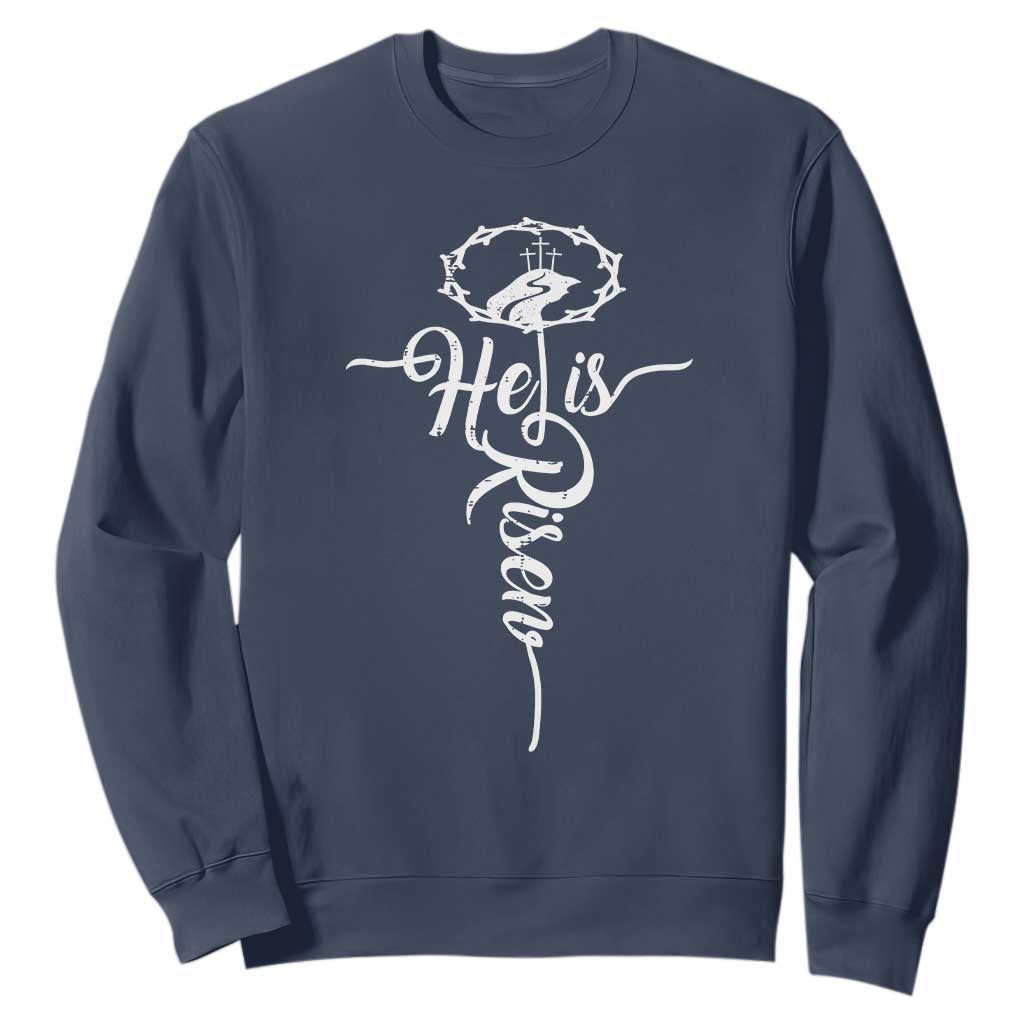 Easter He Is Risen Sweatshirt Christian Easter Day Religious Cross TS11 Navy Print Your Wear