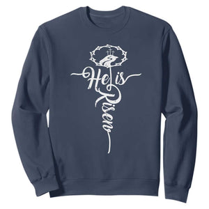 Easter He Is Risen Sweatshirt Christian Easter Day Religious Cross TS11 Navy Print Your Wear