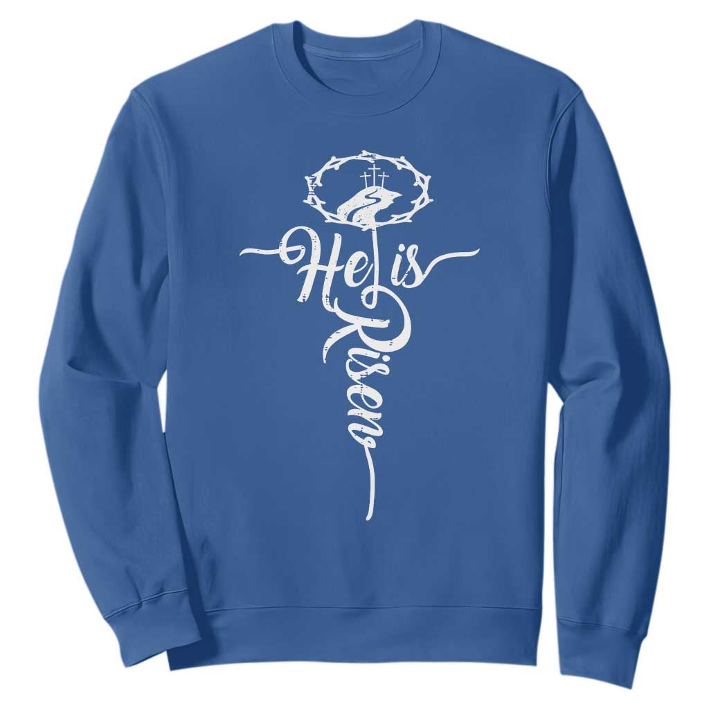 Easter He Is Risen Sweatshirt Christian Easter Day Religious Cross TS11 Royal Blue Print Your Wear