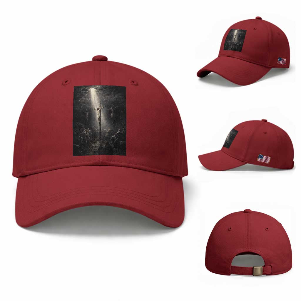 Jesus Christ Crucifixion Scene Religious Christian Easter Baseball Cap TS11 Baseball Cap Universal Fit Cherry Red Print Your Wear