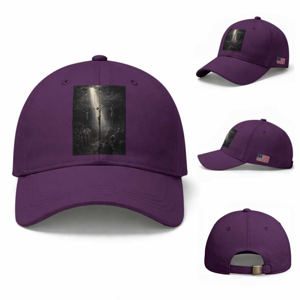 Jesus Christ Crucifixion Scene Religious Christian Easter Baseball Cap TS11 Baseball Cap Universal Fit Purple Print Your Wear