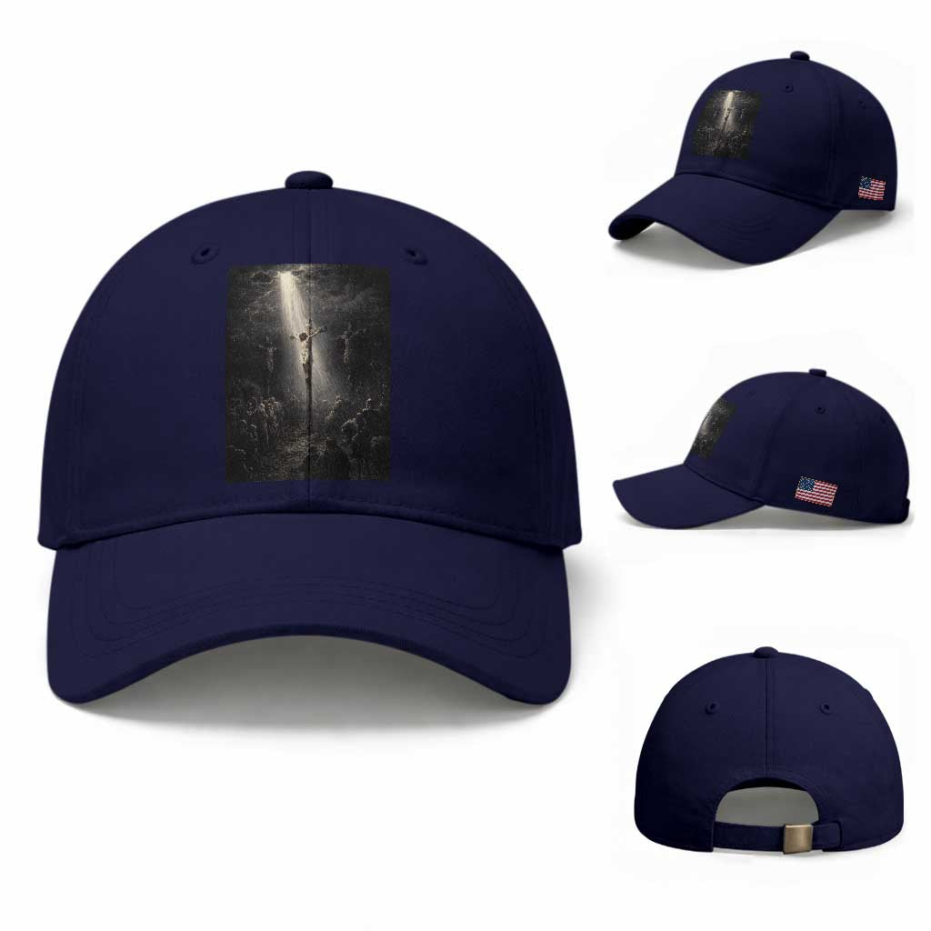 Jesus Christ Crucifixion Scene Religious Christian Easter Baseball Cap TS11 Baseball Cap Universal Fit Dark Blue Print Your Wear