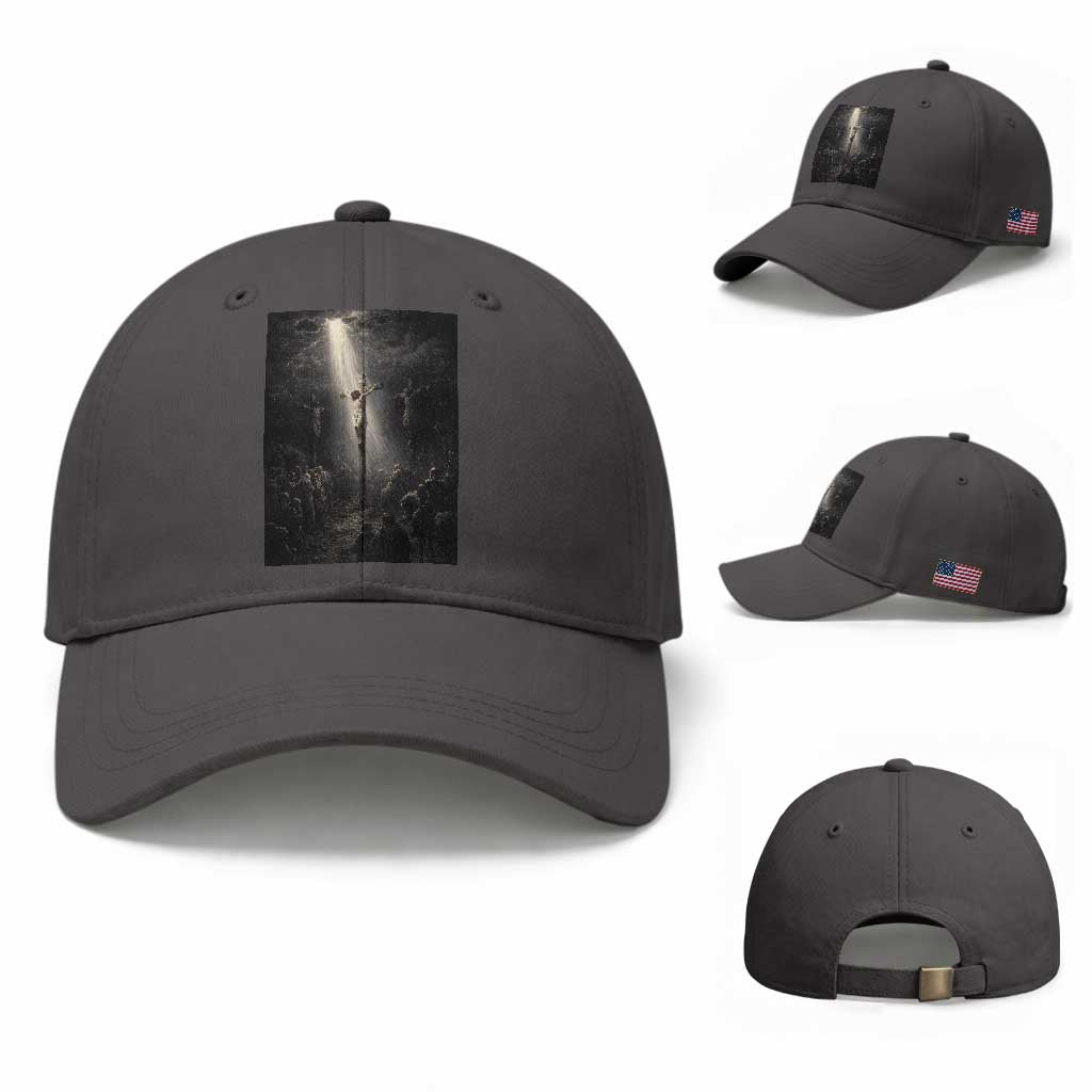 Jesus Christ Crucifixion Scene Religious Christian Easter Baseball Cap TS11 Baseball Cap Universal Fit Dark Gray Print Your Wear