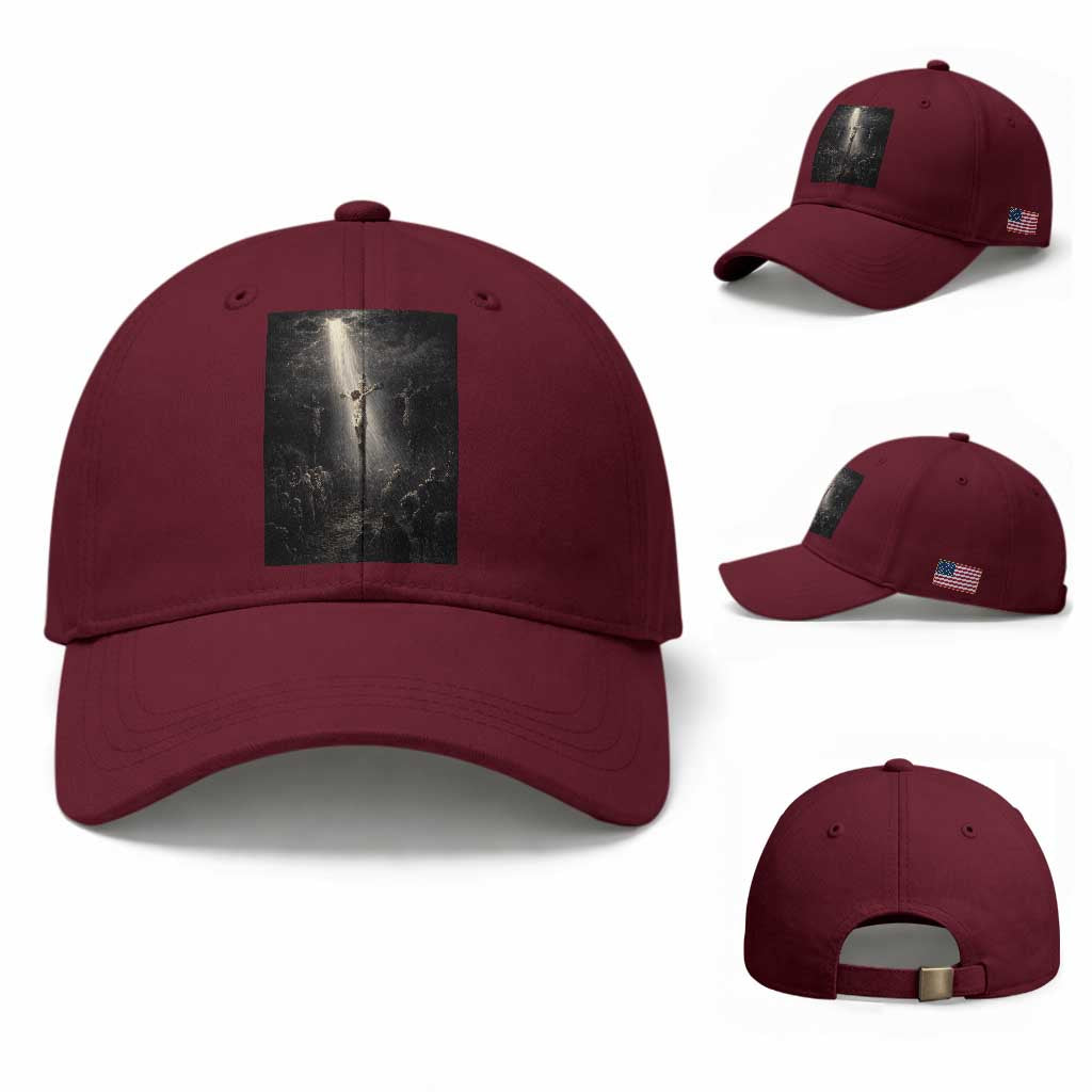 Jesus Christ Crucifixion Scene Religious Christian Easter Baseball Cap TS11 Baseball Cap Universal Fit Maroon Print Your Wear