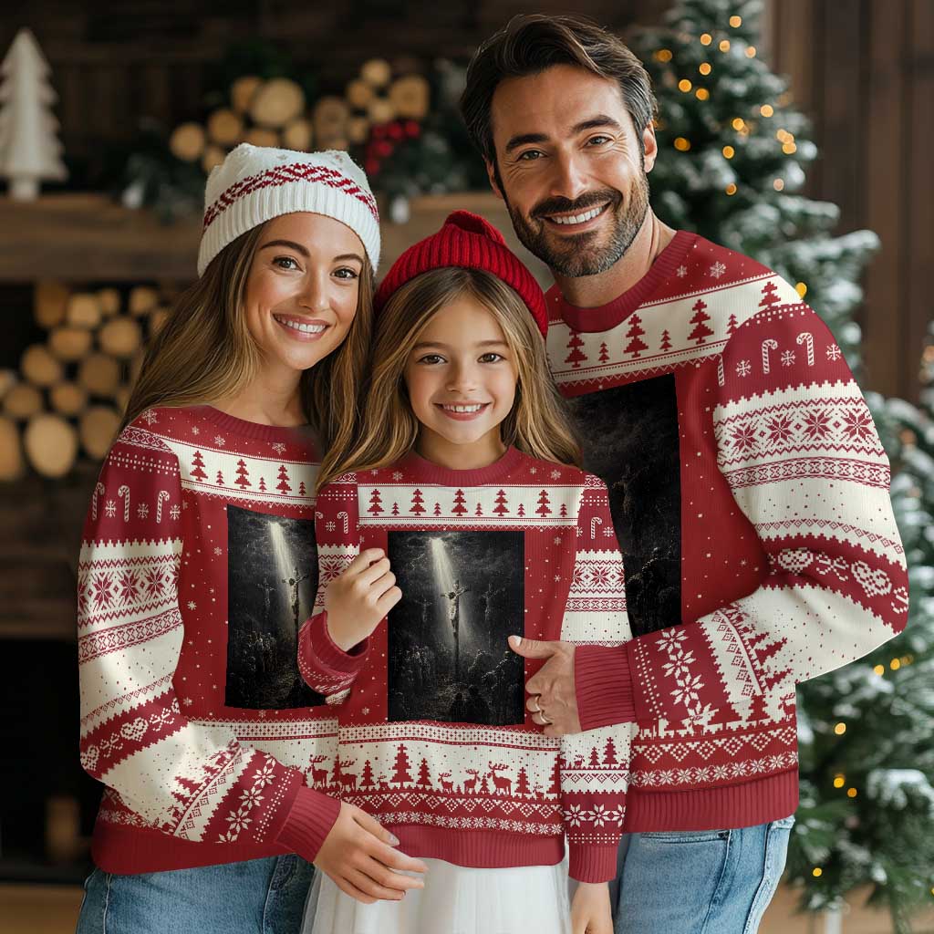 Jesus Christ Crucifixion Scene Religious Christian Easter Ugly Christmas Sweater TS11 Red Beige Print Your Wear