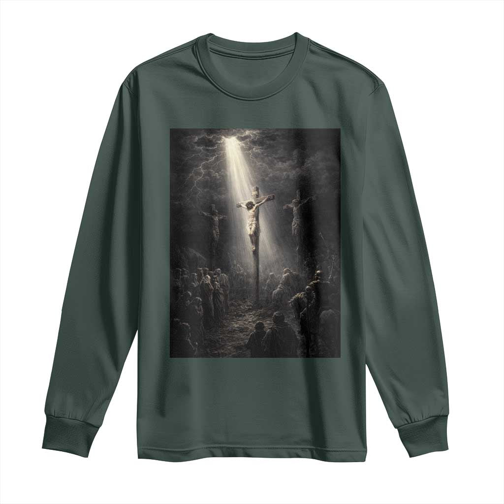 Jesus Christ Crucifixion Scene Religious Christian Easter Long Sleeve Shirt TS11 Dark Forest Green Print Your Wear