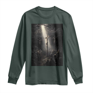 Jesus Christ Crucifixion Scene Religious Christian Easter Long Sleeve Shirt TS11 Dark Forest Green Print Your Wear