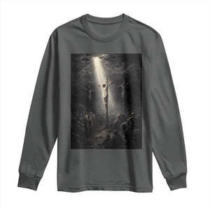 Jesus Christ Crucifixion Scene Religious Christian Easter Long Sleeve Shirt TS11 Dark Heather Print Your Wear