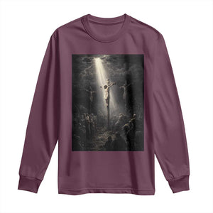 Jesus Christ Crucifixion Scene Religious Christian Easter Long Sleeve Shirt TS11 Maroon Print Your Wear