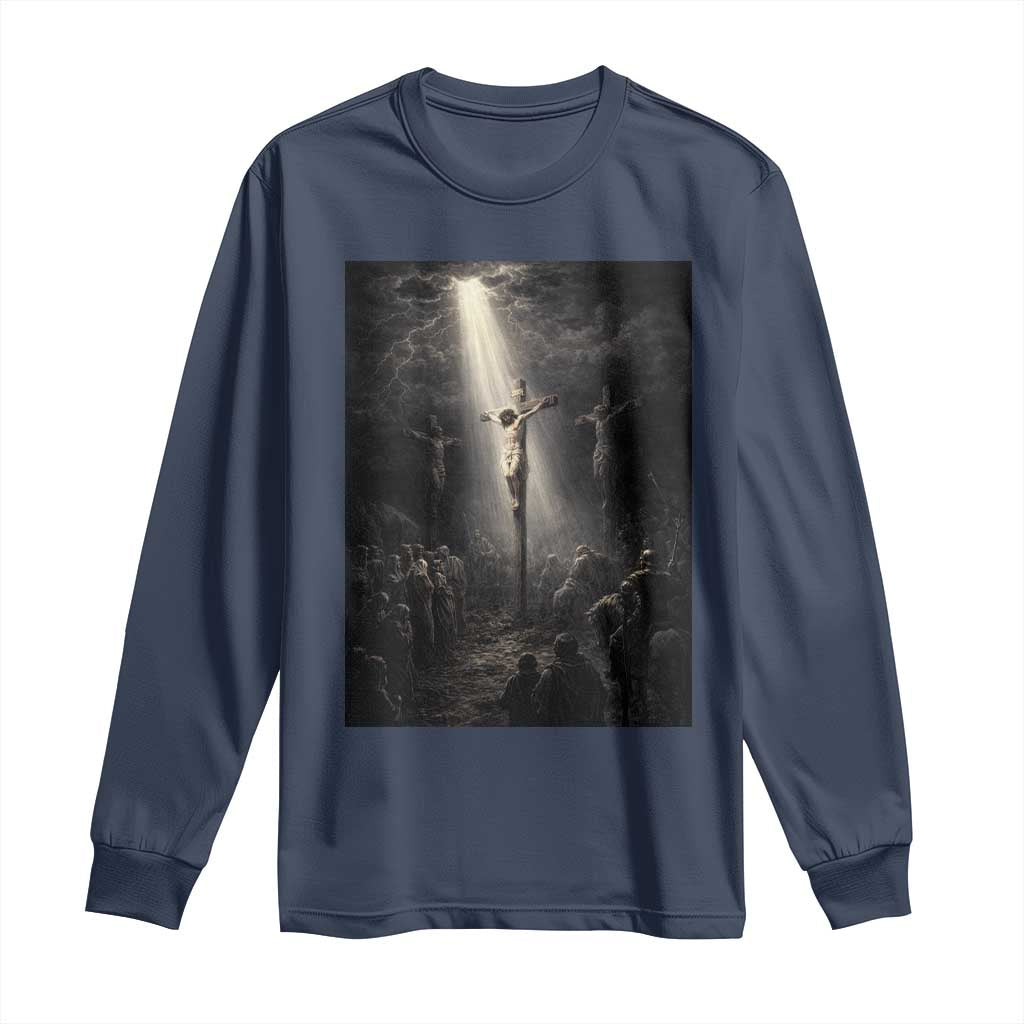Jesus Christ Crucifixion Scene Religious Christian Easter Long Sleeve Shirt TS11 Navy Print Your Wear
