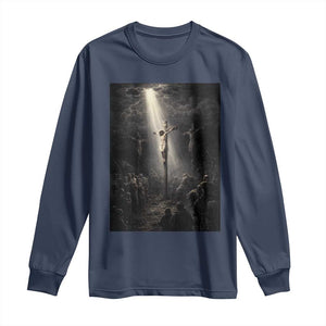 Jesus Christ Crucifixion Scene Religious Christian Easter Long Sleeve Shirt TS11 Navy Print Your Wear