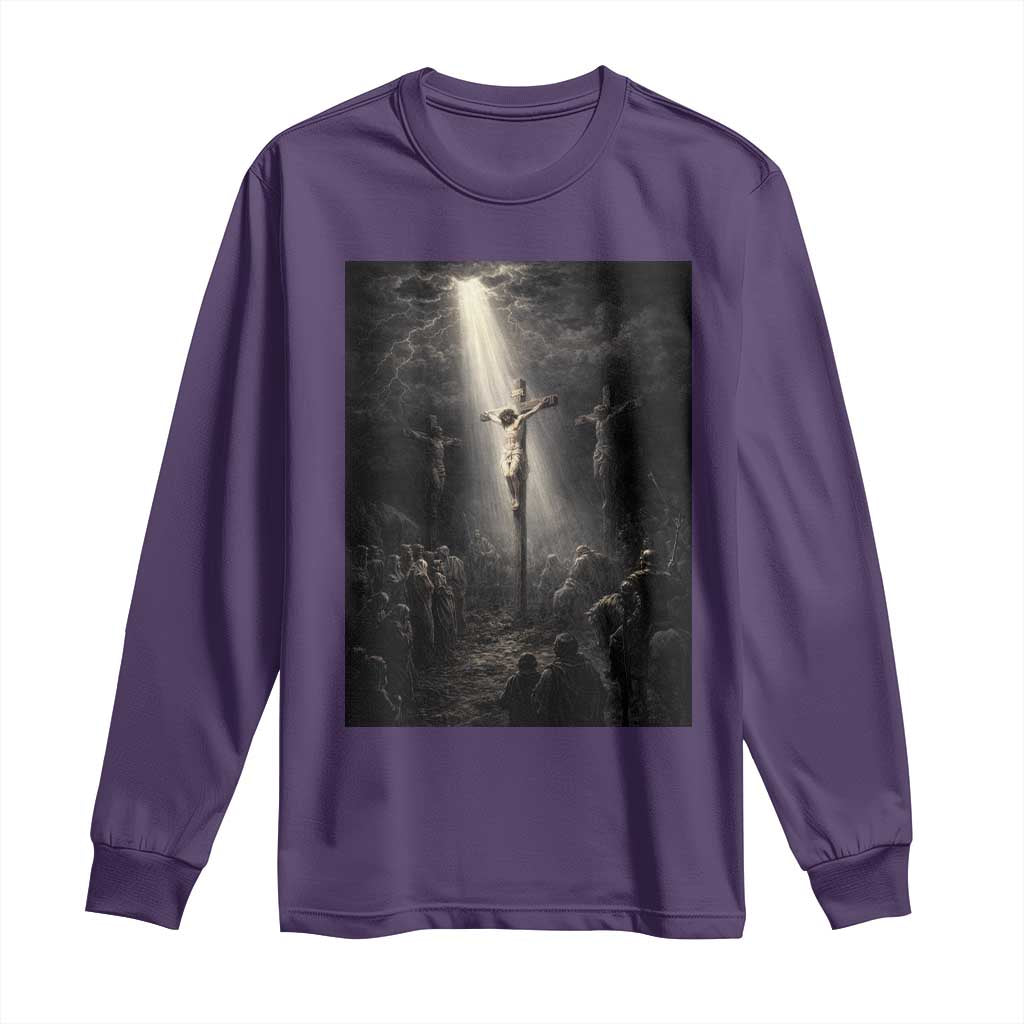 Jesus Christ Crucifixion Scene Religious Christian Easter Long Sleeve Shirt TS11 Purple Print Your Wear