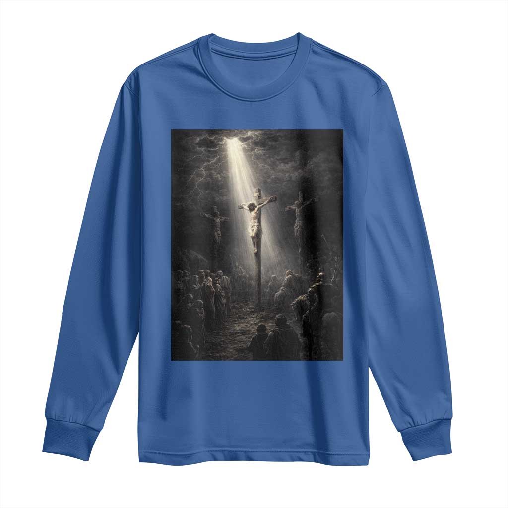 Jesus Christ Crucifixion Scene Religious Christian Easter Long Sleeve Shirt TS11 Royal Blue Print Your Wear