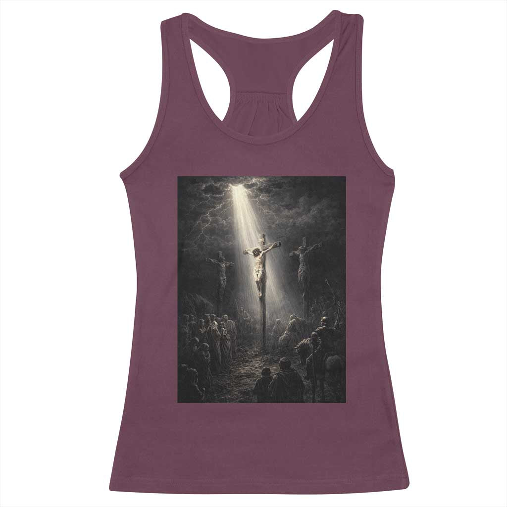 Jesus Christ Crucifixion Scene Religious Christian Easter Racerback Tank Top TS11 Maroon Print Your Wear