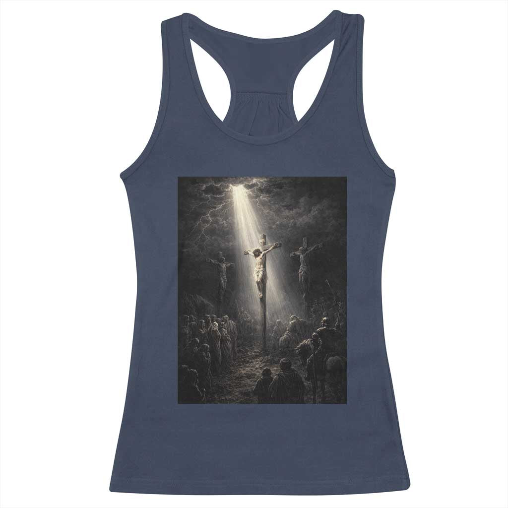 Jesus Christ Crucifixion Scene Religious Christian Easter Racerback Tank Top TS11 Navy Print Your Wear
