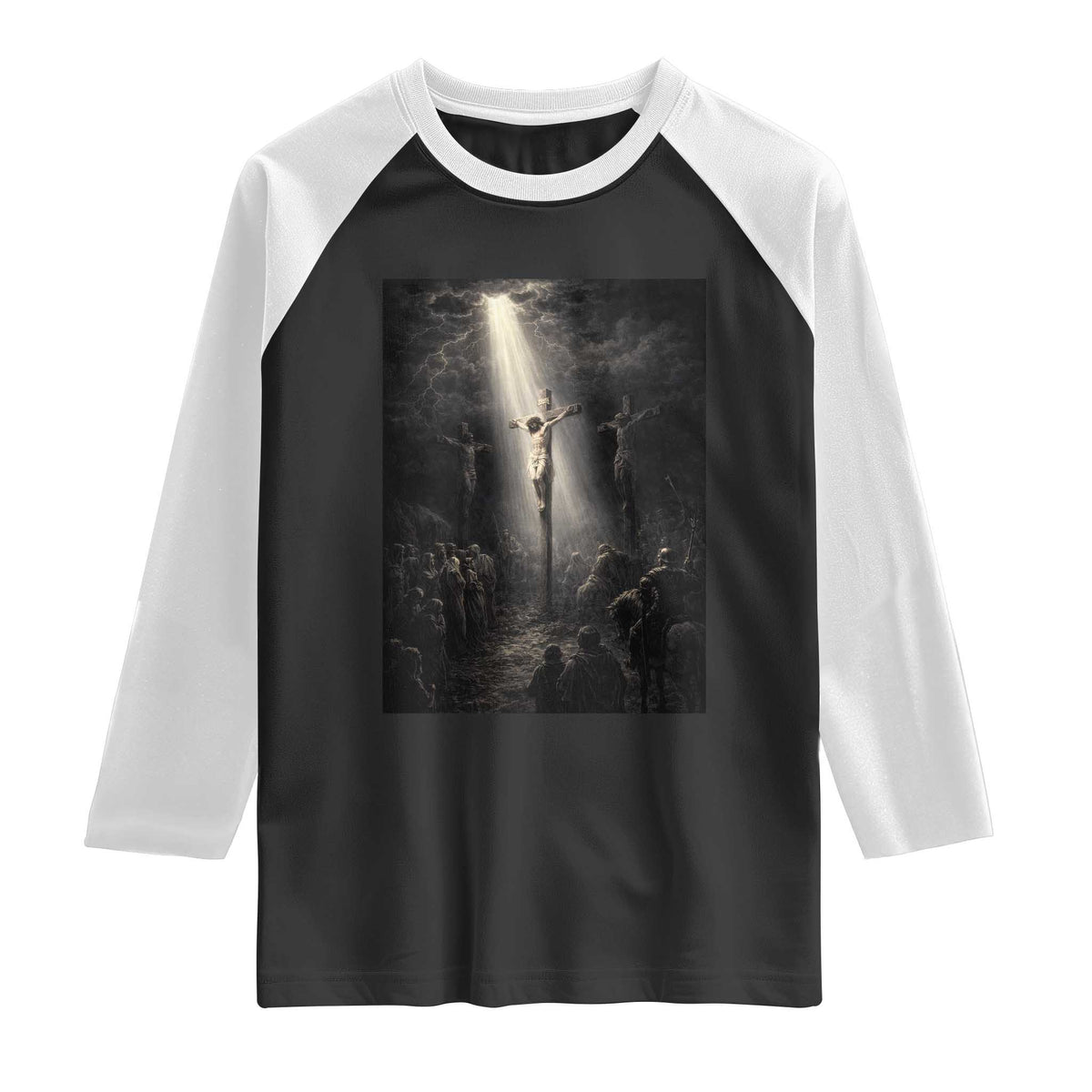 Jesus Christ Crucifixion Scene Religious Christian Easter Raglan Shirt TS11 Black White Print Your Wear