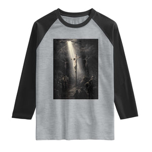 Jesus Christ Crucifixion Scene Religious Christian Easter Raglan Shirt TS11 Heather Gray Black Print Your Wear