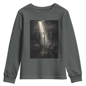 Jesus Christ Crucifixion Scene Religious Christian Easter Youth Sweatshirt TS11 Dark Heather Print Your Wear