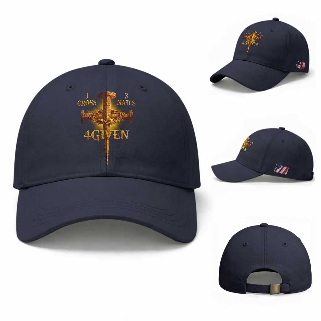 Christian One Cross Three Nails Four Given Baseball Cap Jesus God TS11 Baseball Cap Universal Fit Navy Print Your Wear