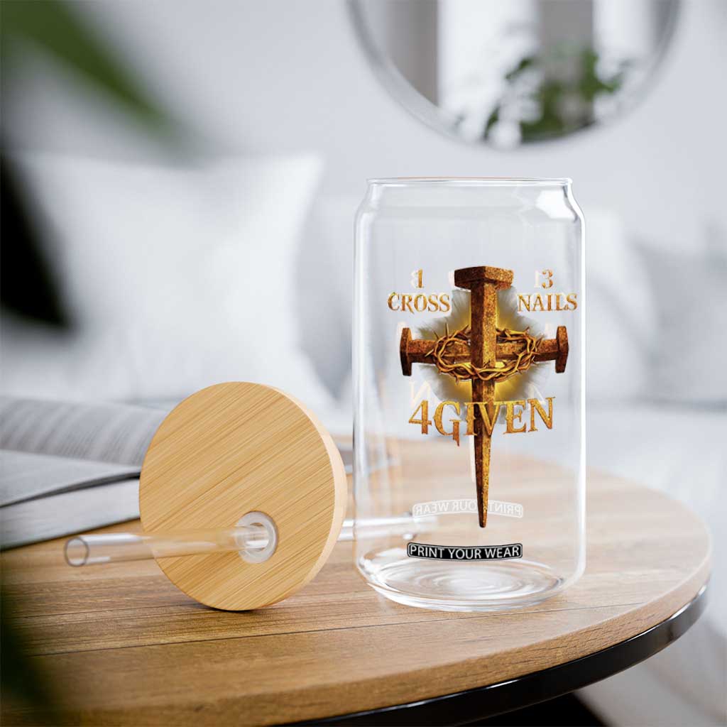 Christian One Cross Three Nails Four Given Glass Can Jesus God TS11 Print Your Wear