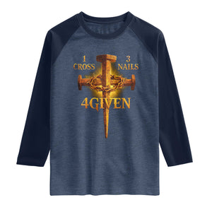 Christian One Cross Three Nails Four Given Raglan Shirt Jesus God TS11 Heather Denim Navy Print Your Wear