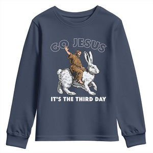 Funny Christian Easter Youth Sweatshirt Go Jesus It Is The Third Day Religious Bunny TS11 Navy Print Your Wear