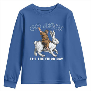 Funny Christian Easter Youth Sweatshirt Go Jesus It Is The Third Day Religious Bunny TS11 Royal Blue Print Your Wear