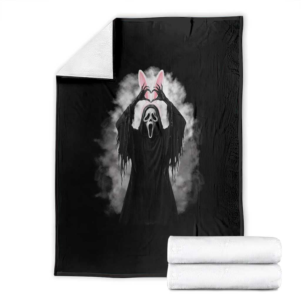 Funny Scary Bunny Face Ghost Heart Hand Sign Easter Day Throw Blanket TS11 Black Print Your Wear