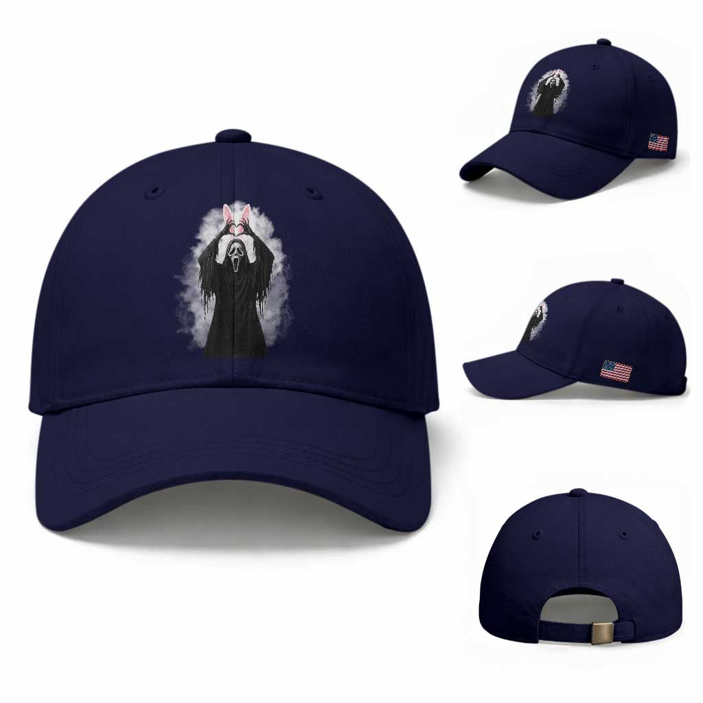 Funny Scary Bunny Face Ghost Heart Hand Sign Easter Day Baseball Cap TS11 Baseball Cap Universal Fit Dark Blue Print Your Wear