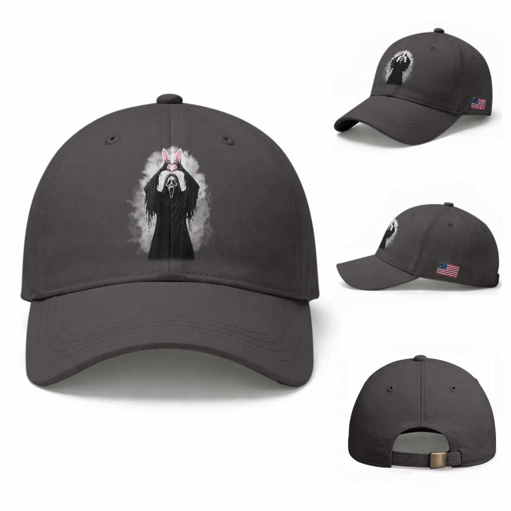 Funny Scary Bunny Face Ghost Heart Hand Sign Easter Day Baseball Cap TS11 Baseball Cap Universal Fit Dark Gray Print Your Wear