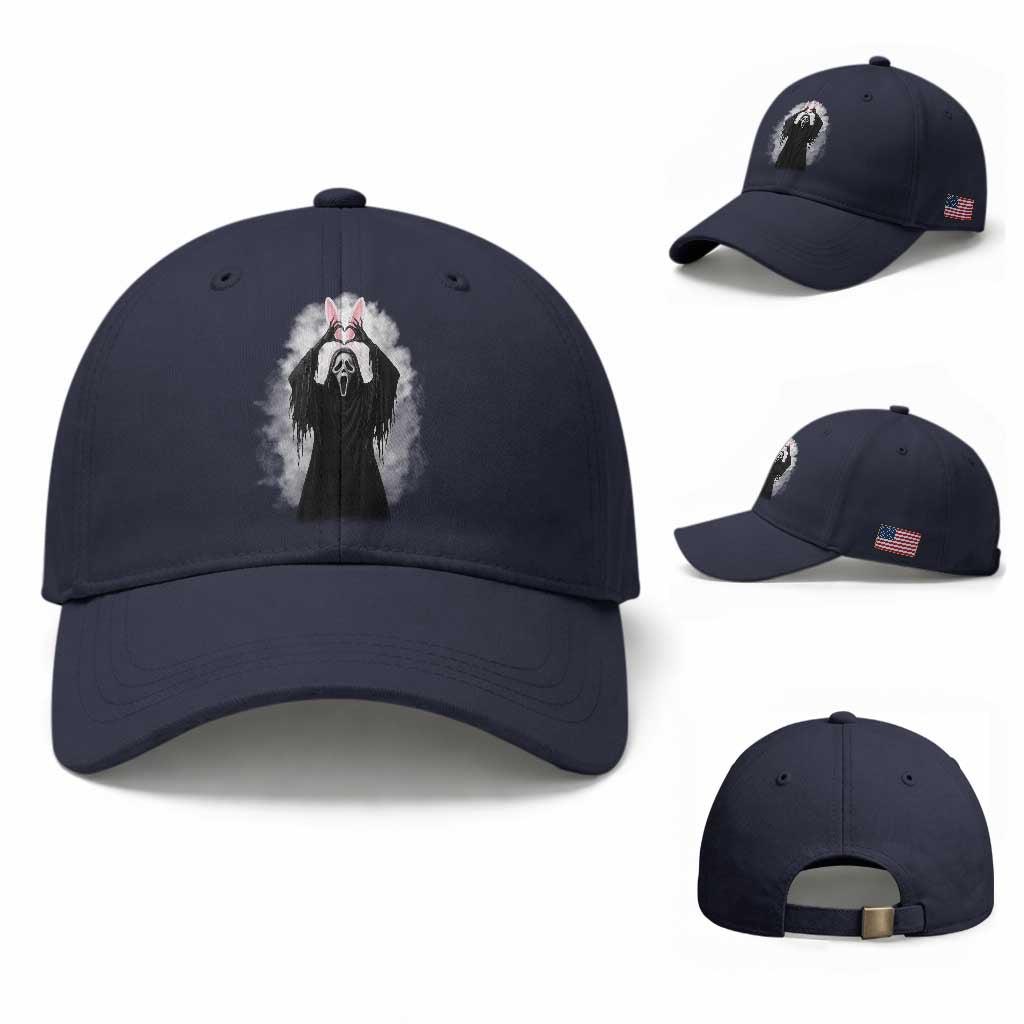 Funny Scary Bunny Face Ghost Heart Hand Sign Easter Day Baseball Cap TS11 Baseball Cap Universal Fit Navy Print Your Wear