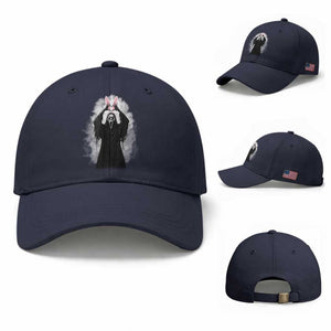 Funny Scary Bunny Face Ghost Heart Hand Sign Easter Day Baseball Cap TS11 Baseball Cap Universal Fit Navy Print Your Wear