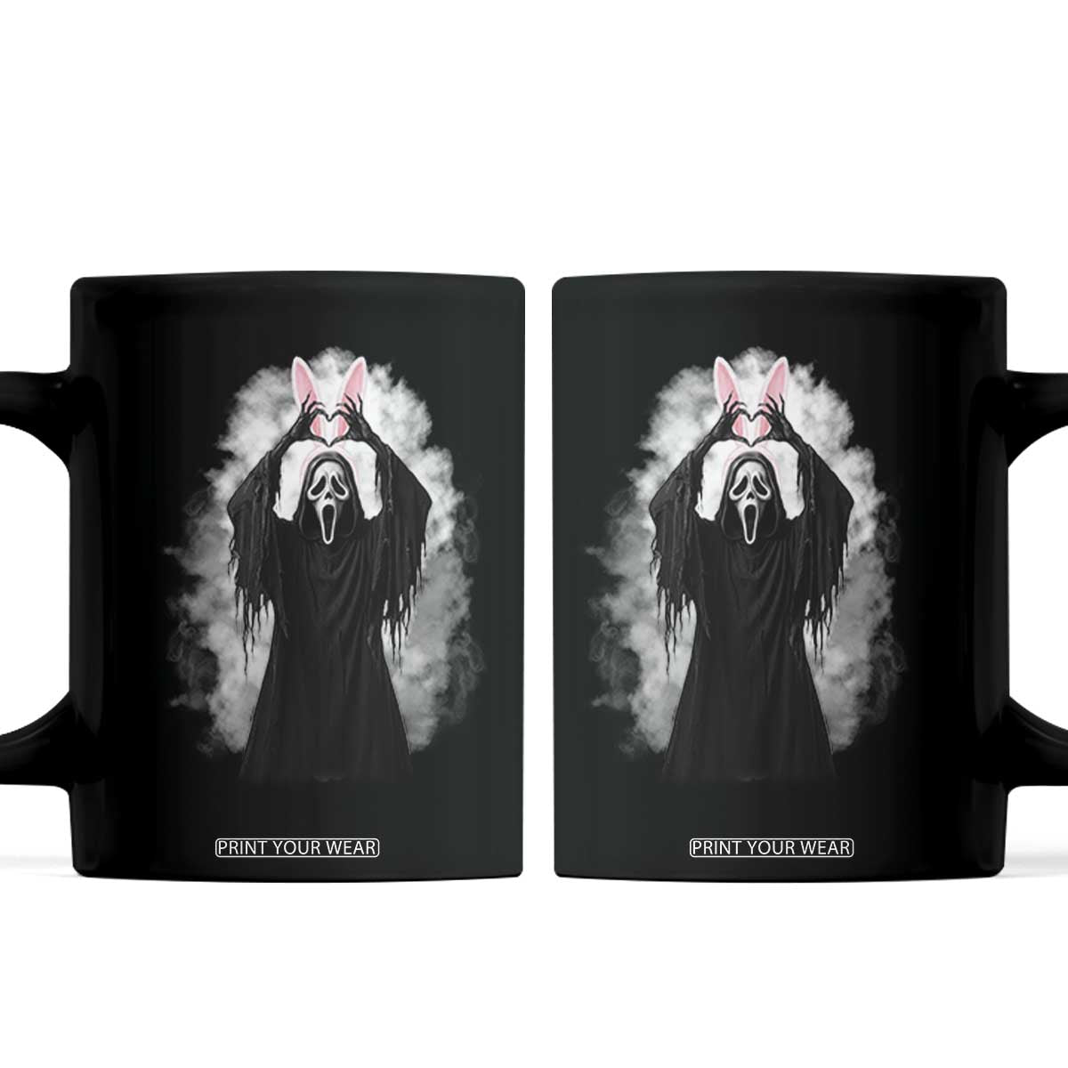 Funny Scary Bunny Face Ghost Heart Hand Sign Easter Day Coffee Mug TS11 Black Print Your Wear
