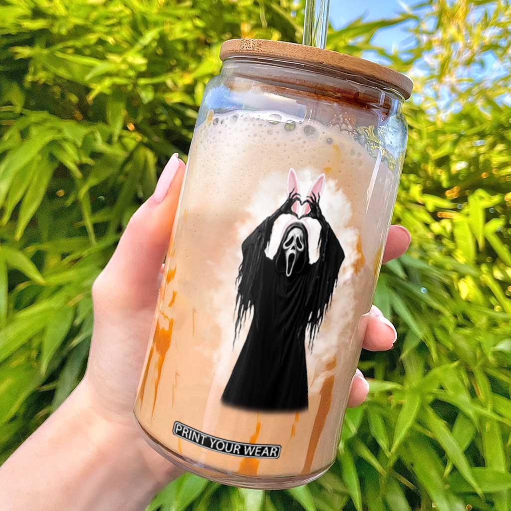 Funny Scary Bunny Face Ghost Heart Hand Sign Easter Day Glass Can TS11 Black Print Your Wear
