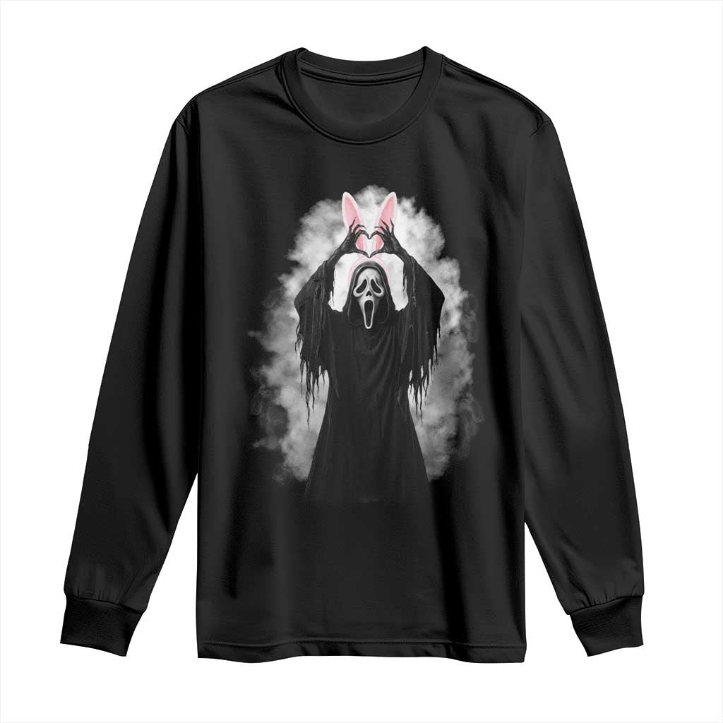 Funny Scary Bunny Face Ghost Heart Hand Sign Easter Day Long Sleeve Shirt TS11 Black Print Your Wear